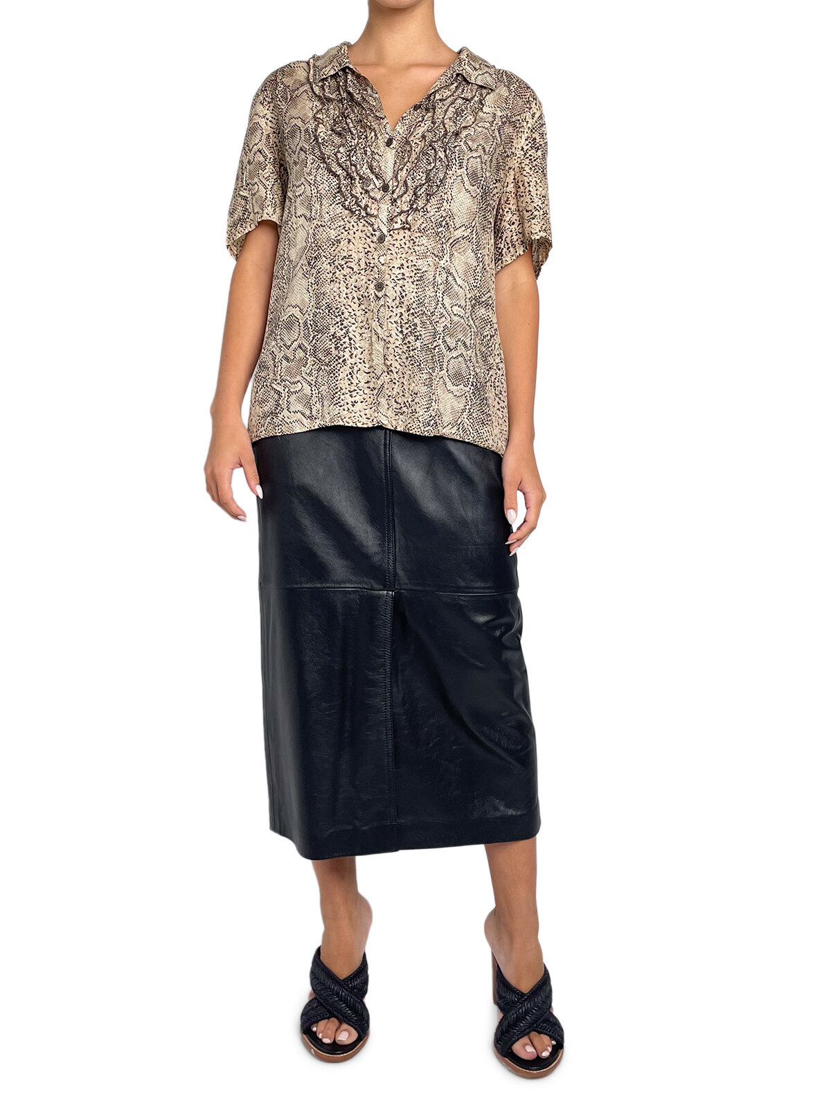 Snake Print Silk Button up Tee