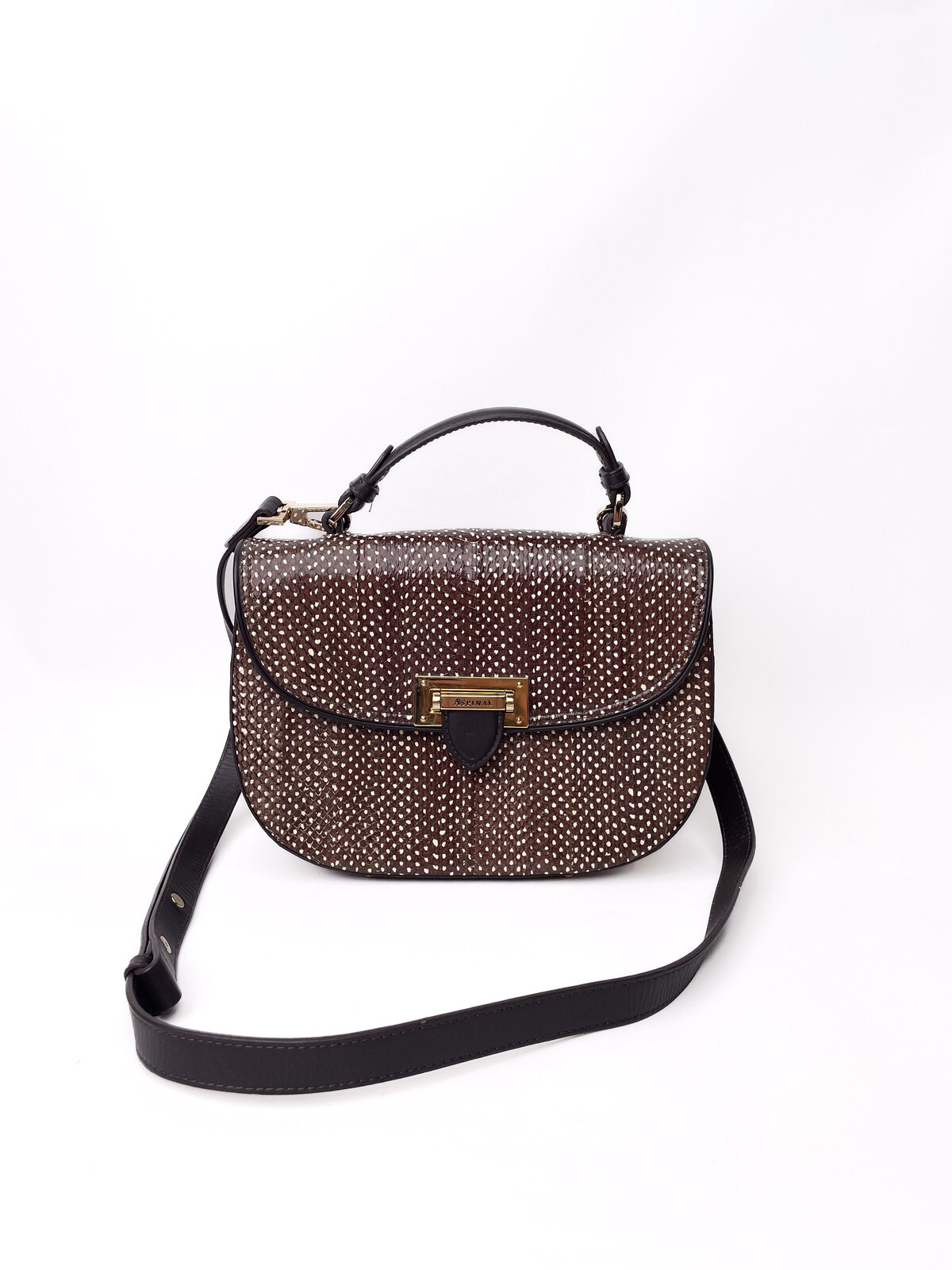 Aspinal Snakeskin Like Brown Cross Body Bag