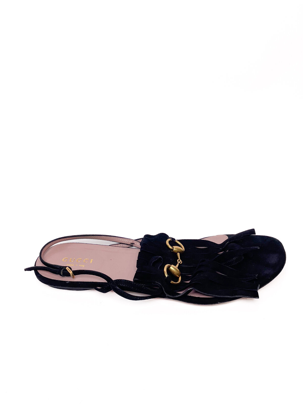 Black Suede Tassel Fringe Flat Sandals