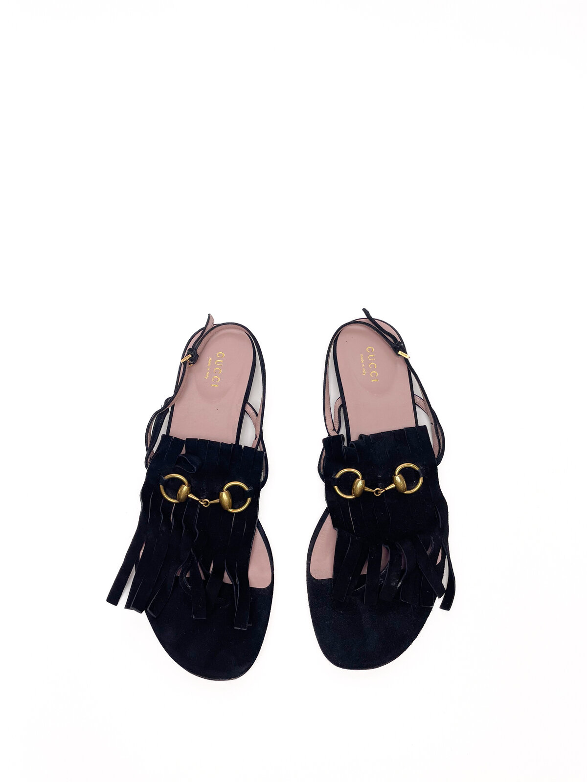 Black Suede Tassel Fringe Flat Sandals