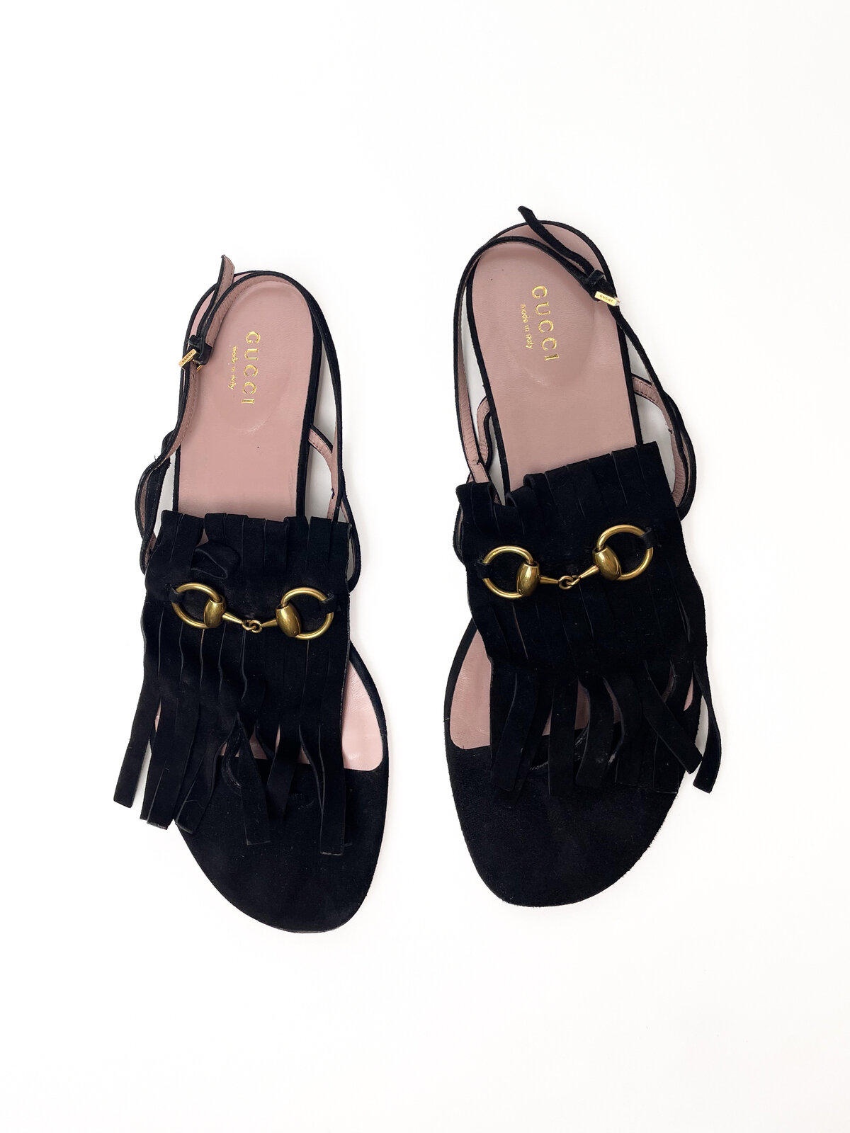 Black Suede Tassel Fringe Flat Sandals