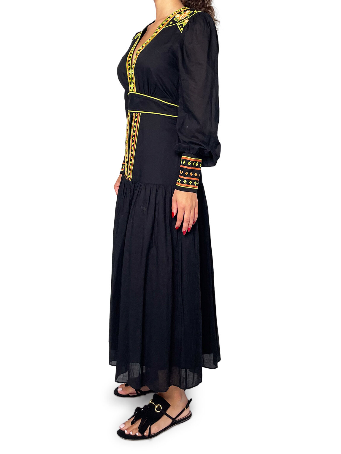 Black Dress with Orange & Yellow Detail
