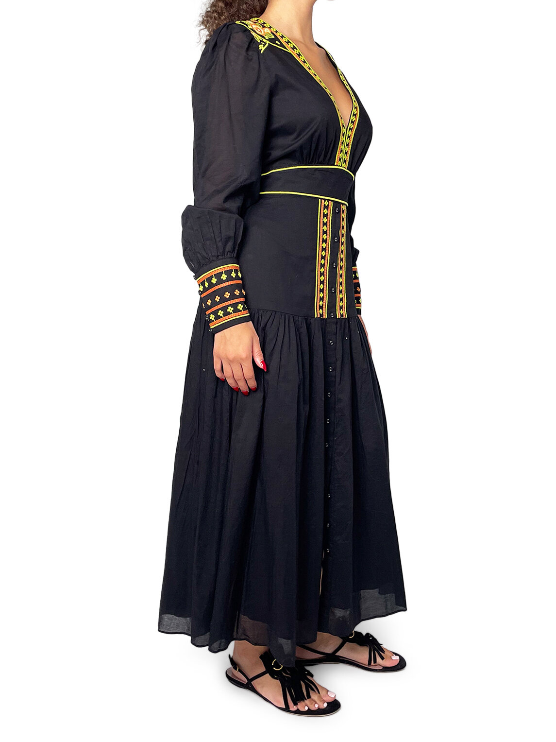 Black Dress with Orange & Yellow Detail