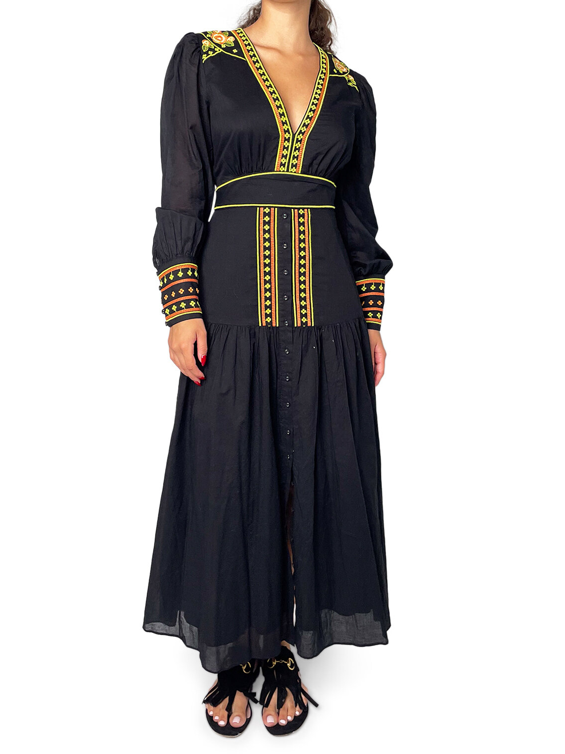 Black Dress with Orange & Yellow Detail