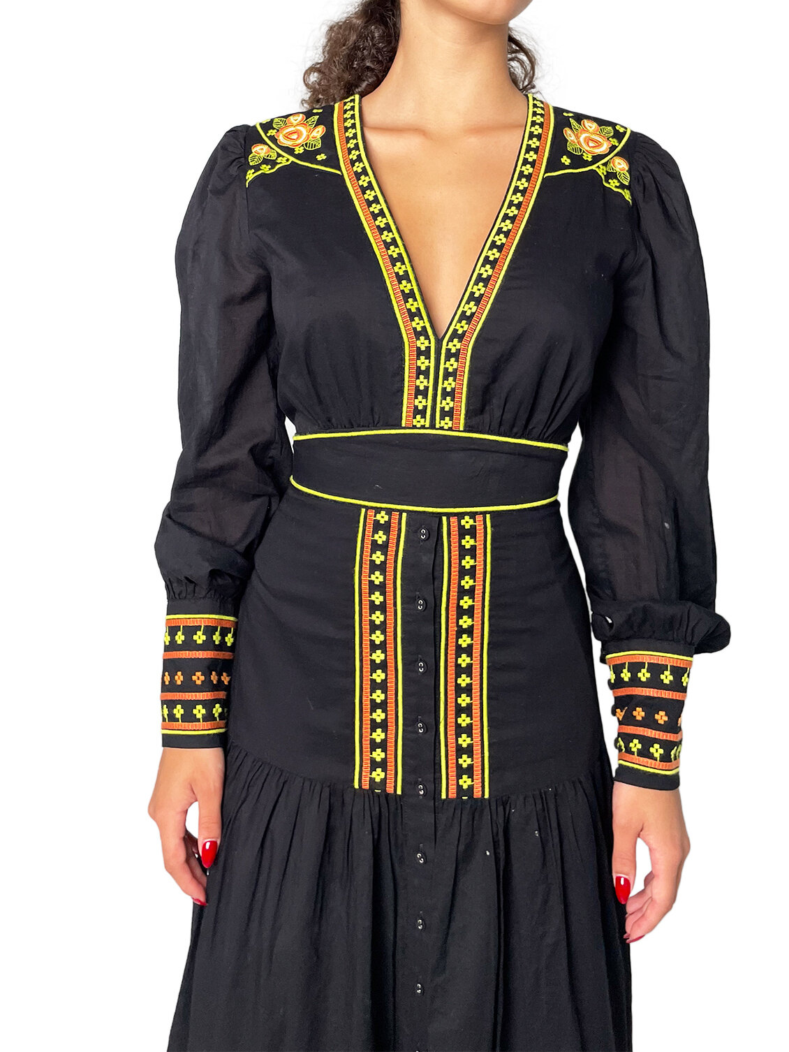 Black Dress with Orange & Yellow Detail