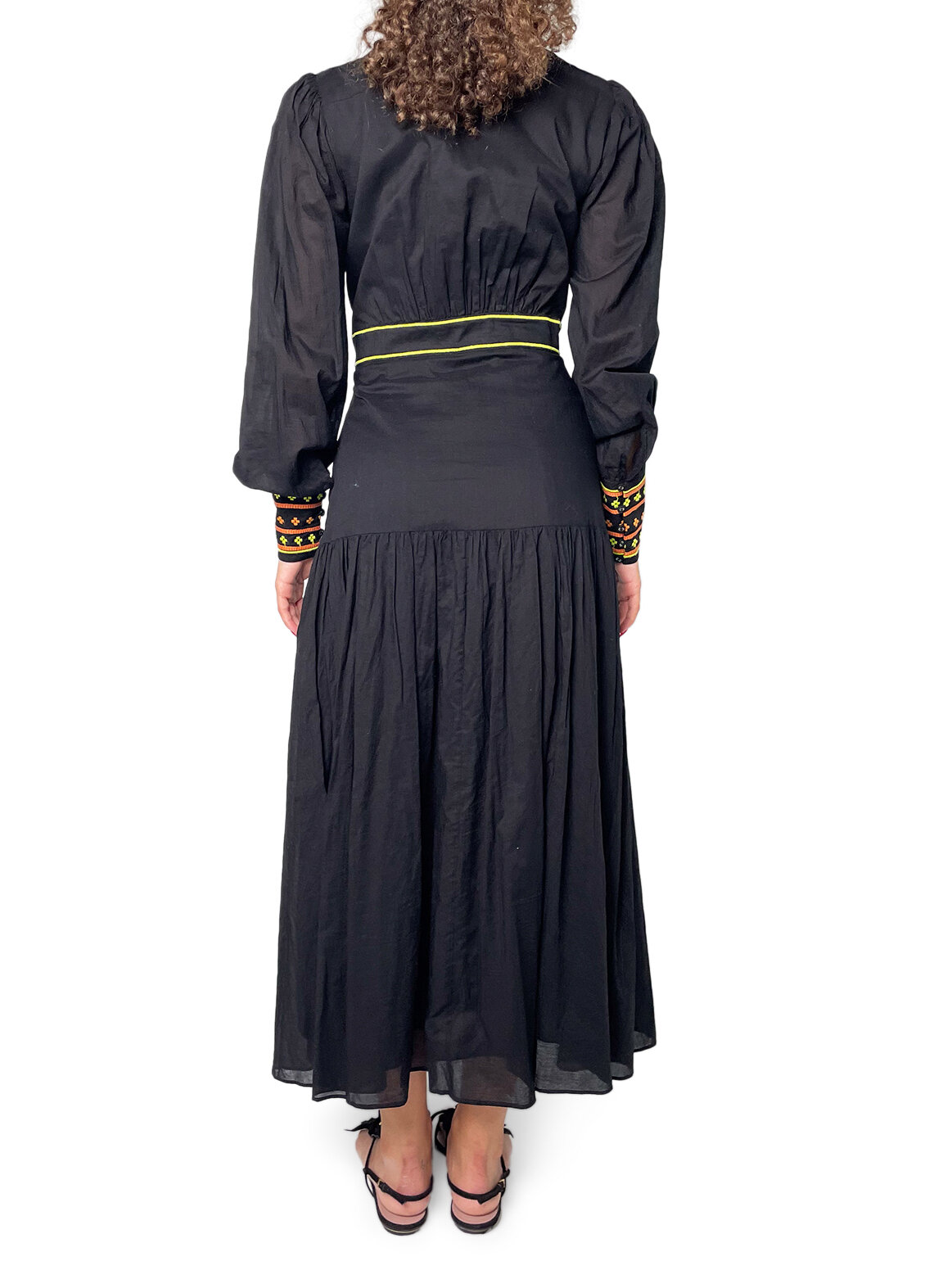 Black Dress with Orange & Yellow Detail