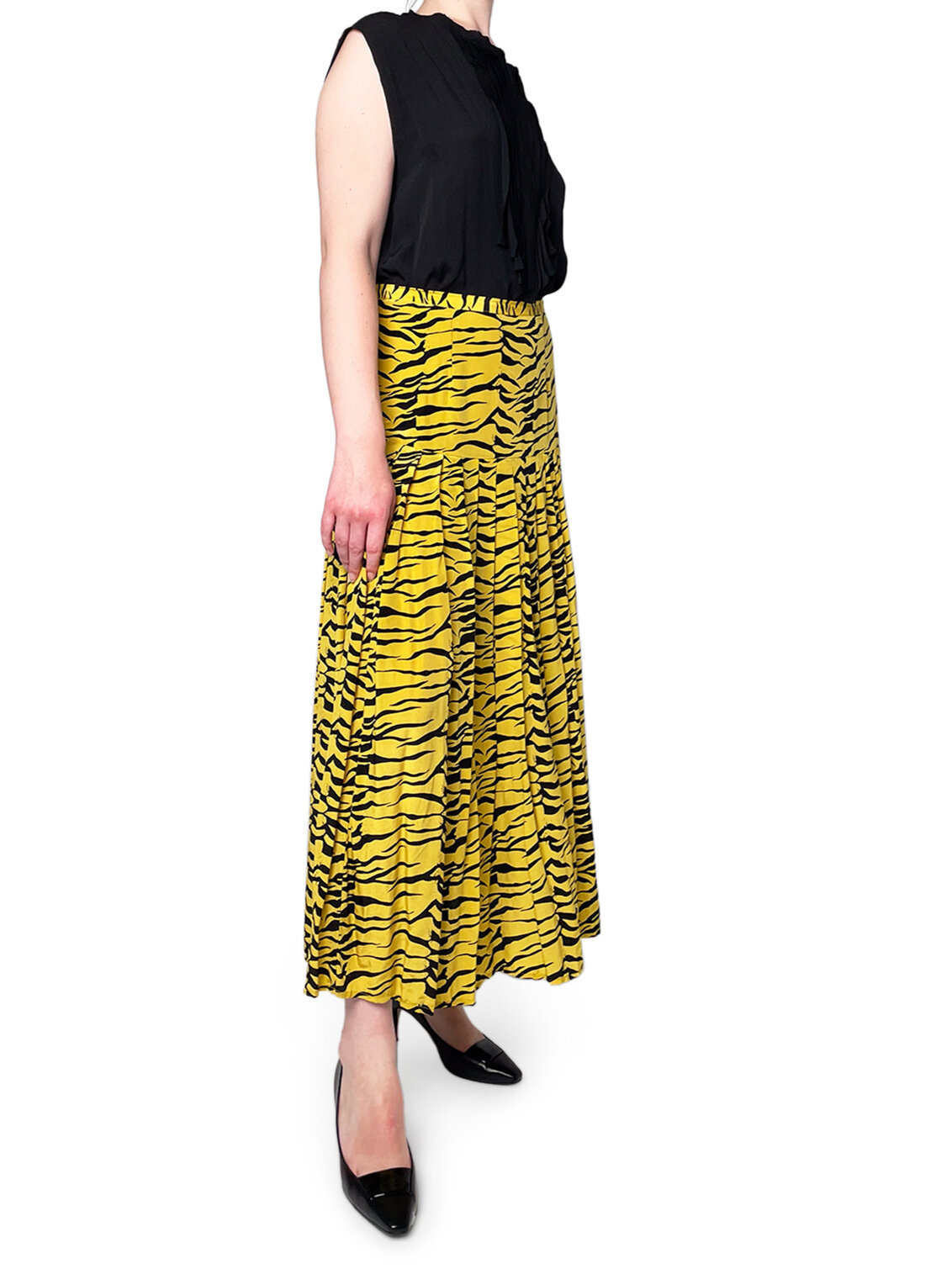 Black Silk Crepe Top with Ruffle
