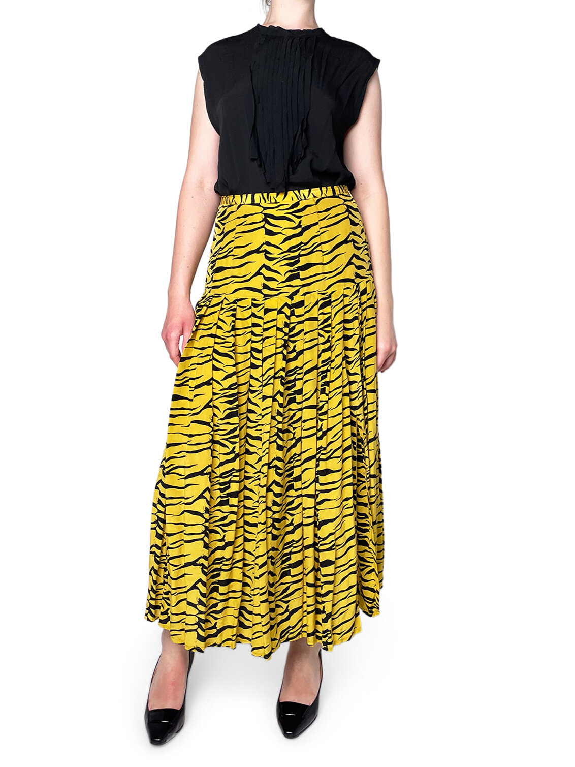 Black Silk Crepe Top with Ruffle