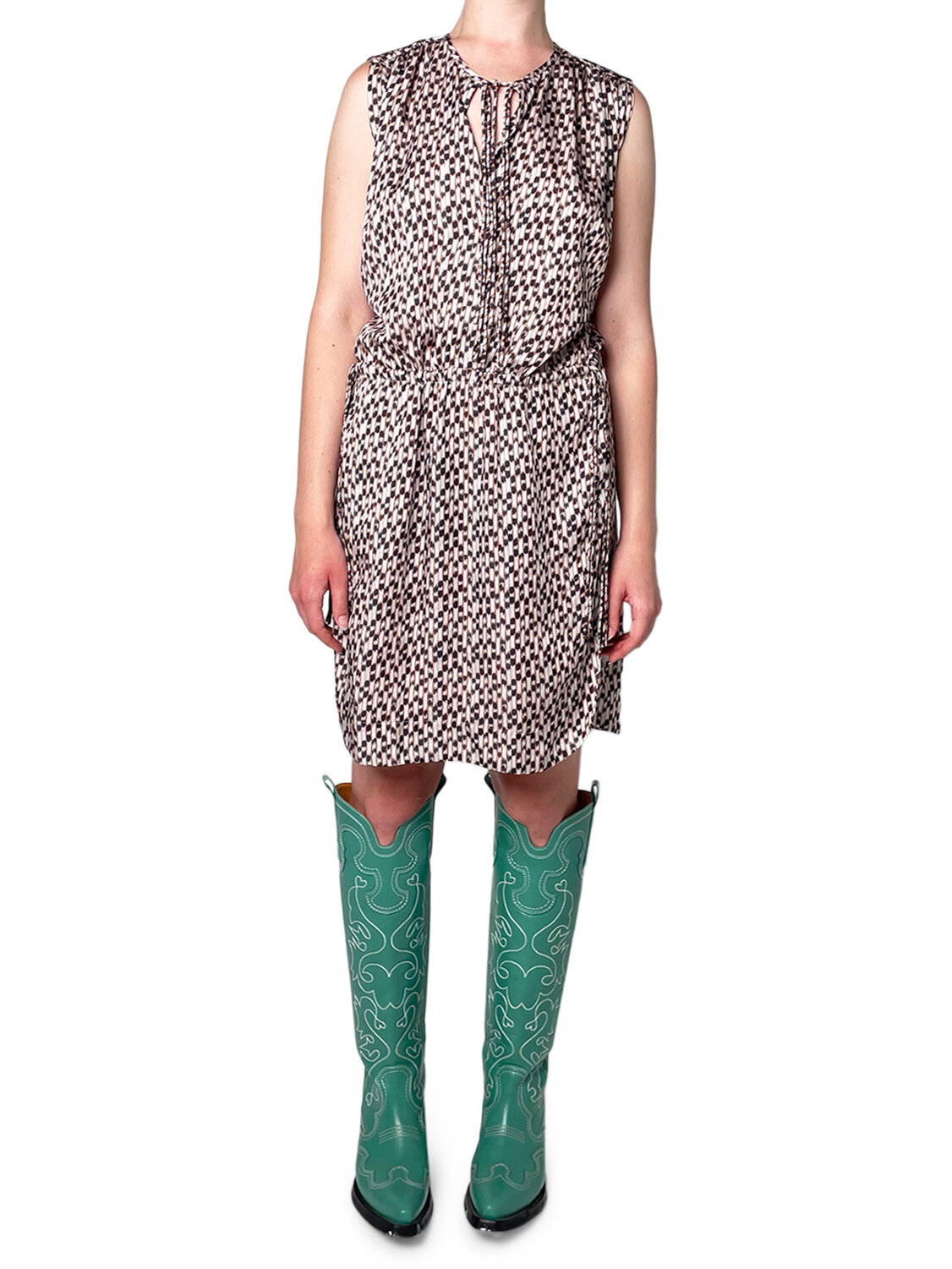Sleeveless Dress with Waist Tie