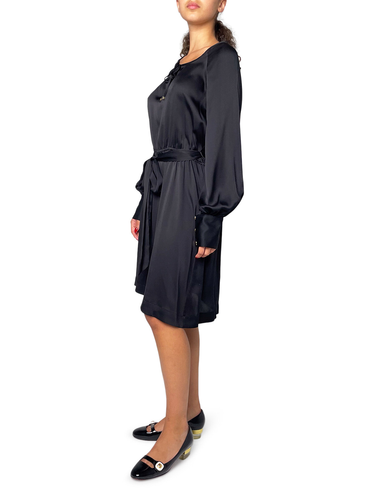 Black Long Sleeve Dress with Tie Waist