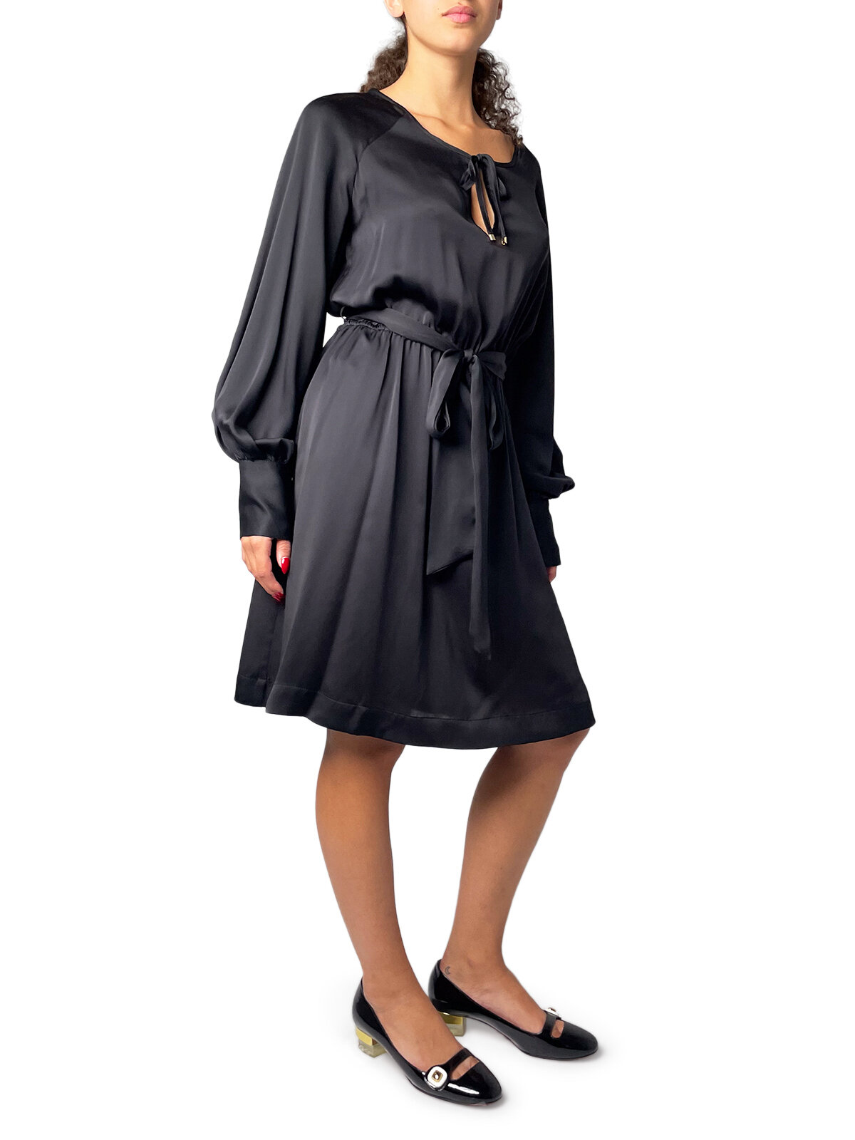 Black Long Sleeve Dress with Tie Waist