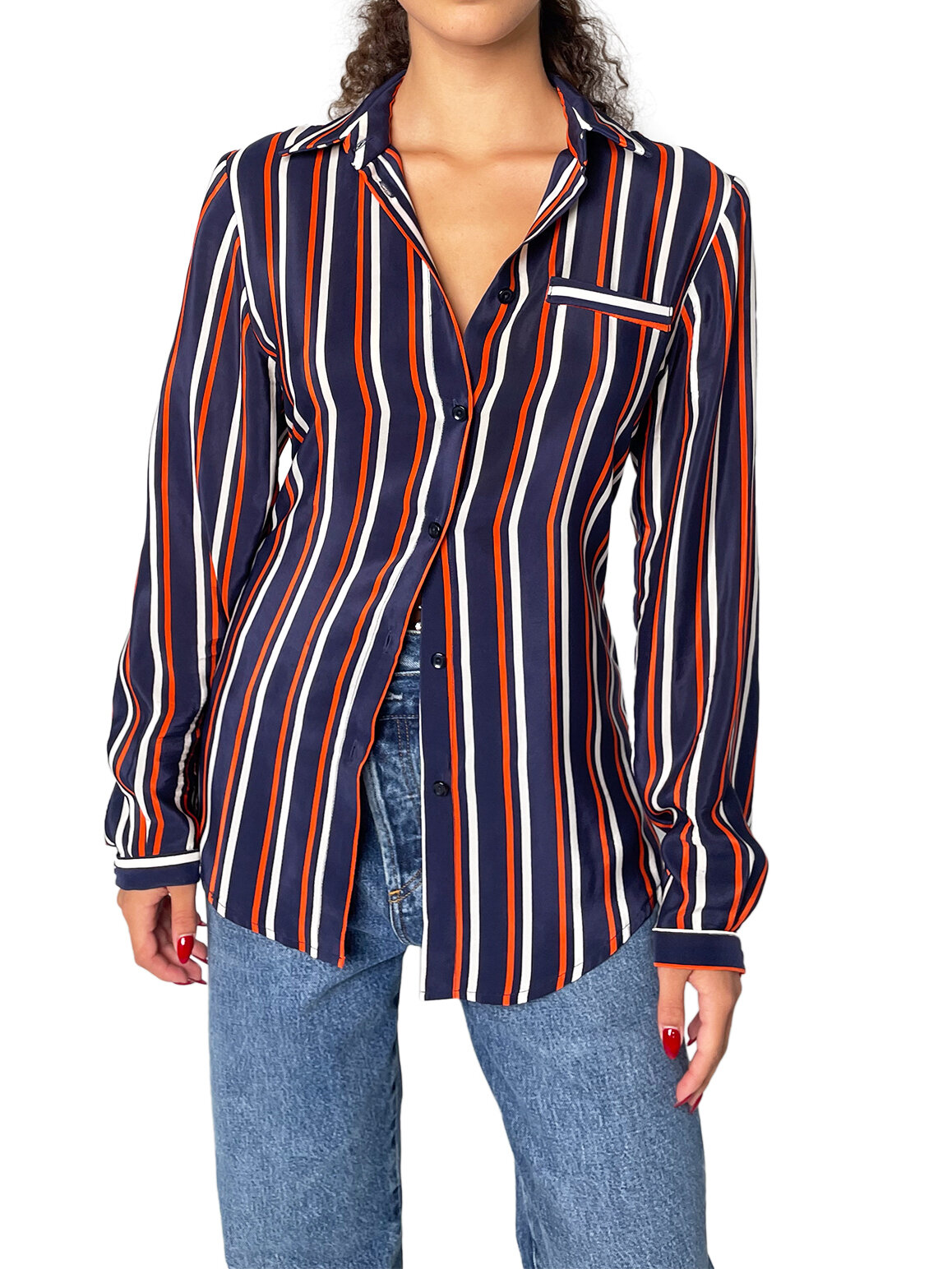 Navy Red & White Button Up