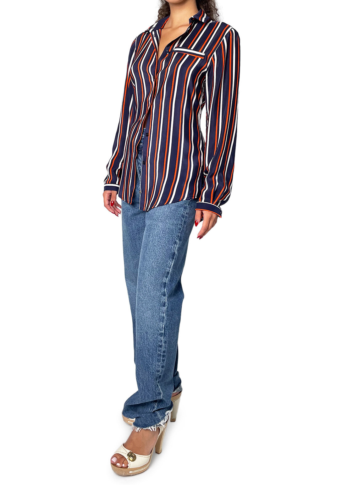 Navy Red & White Button Up