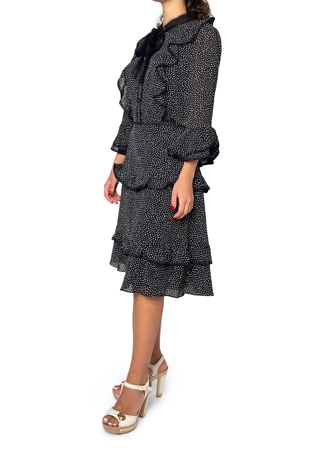 Polkadot Dress with Ruffle Neck