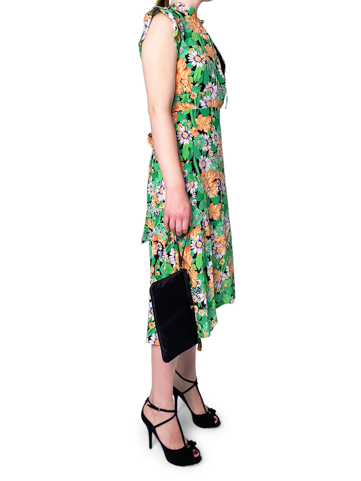 Soft Green & Peach Floral Midi Dress