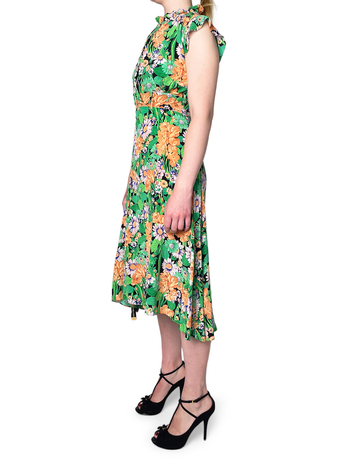 Soft Green & Peach Floral Midi Dress