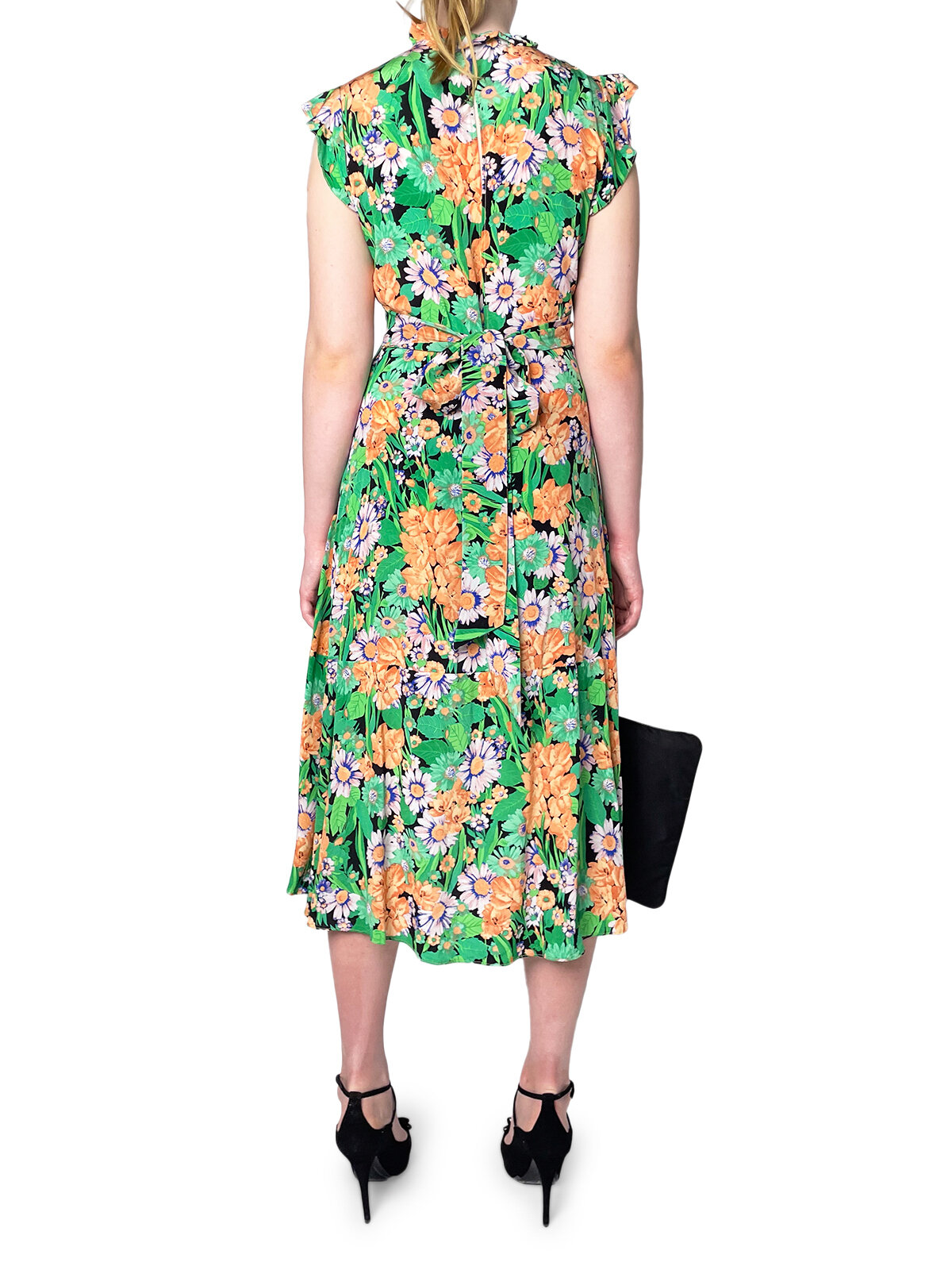 Soft Green & Peach Floral Midi Dress