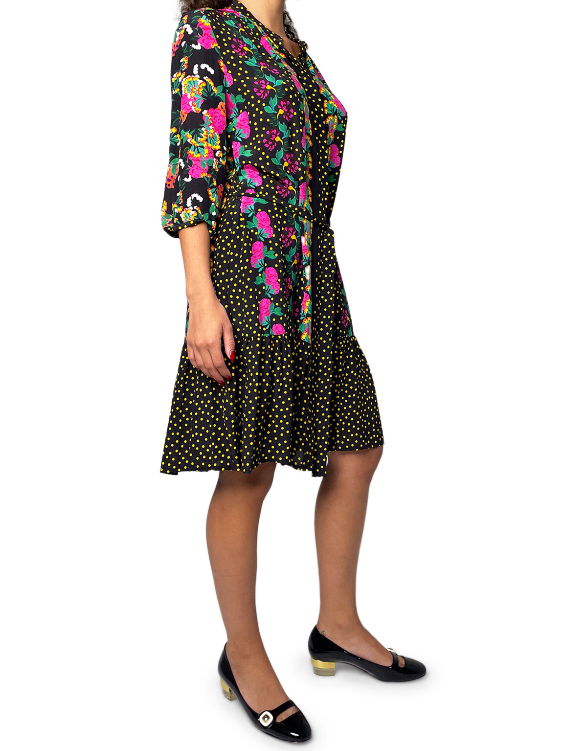 Silk Short Black Floral Dress