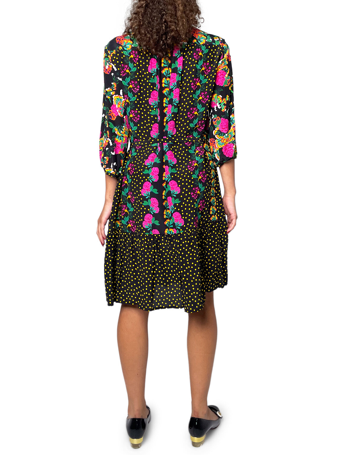Silk Short Black Floral Dress
