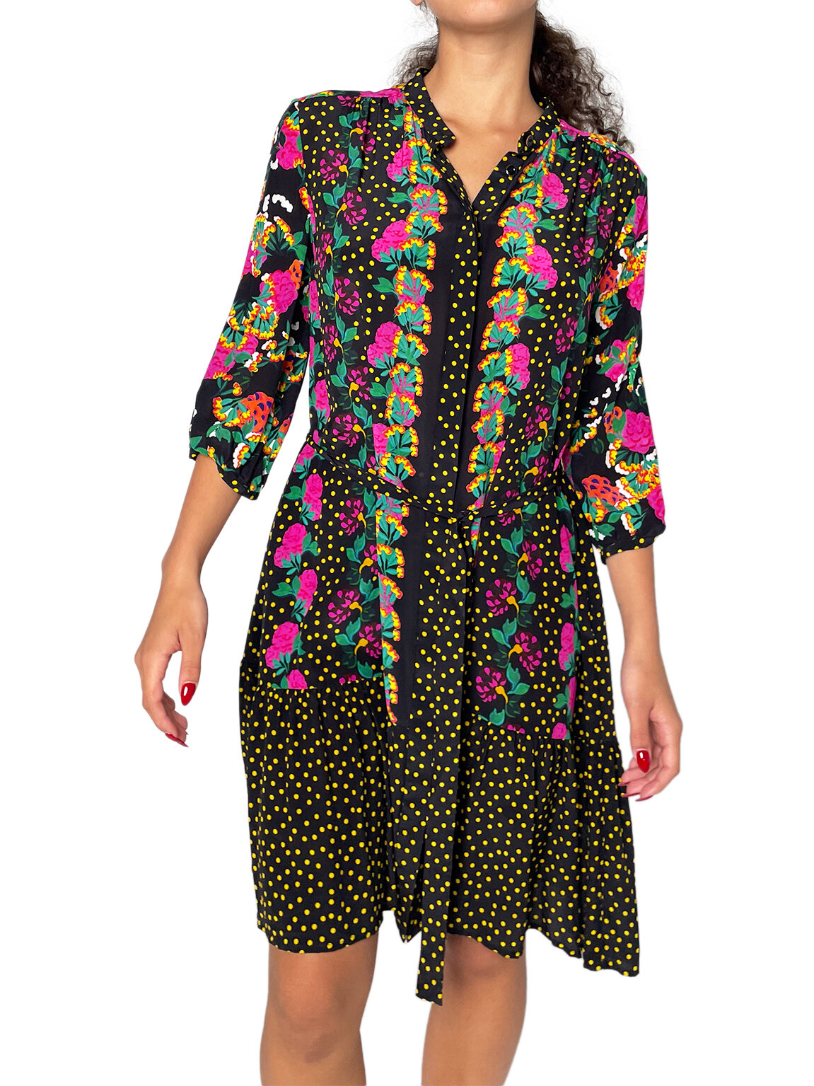 Silk Short Black Floral Dress