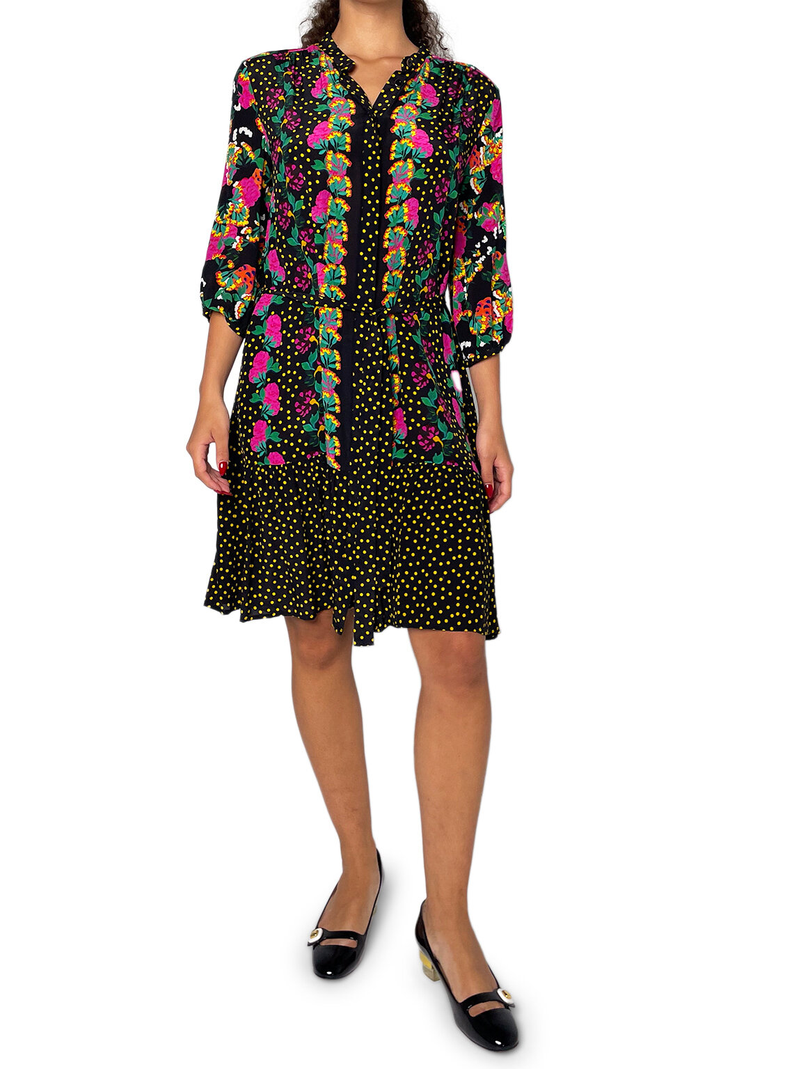 Silk Short Black Floral Dress