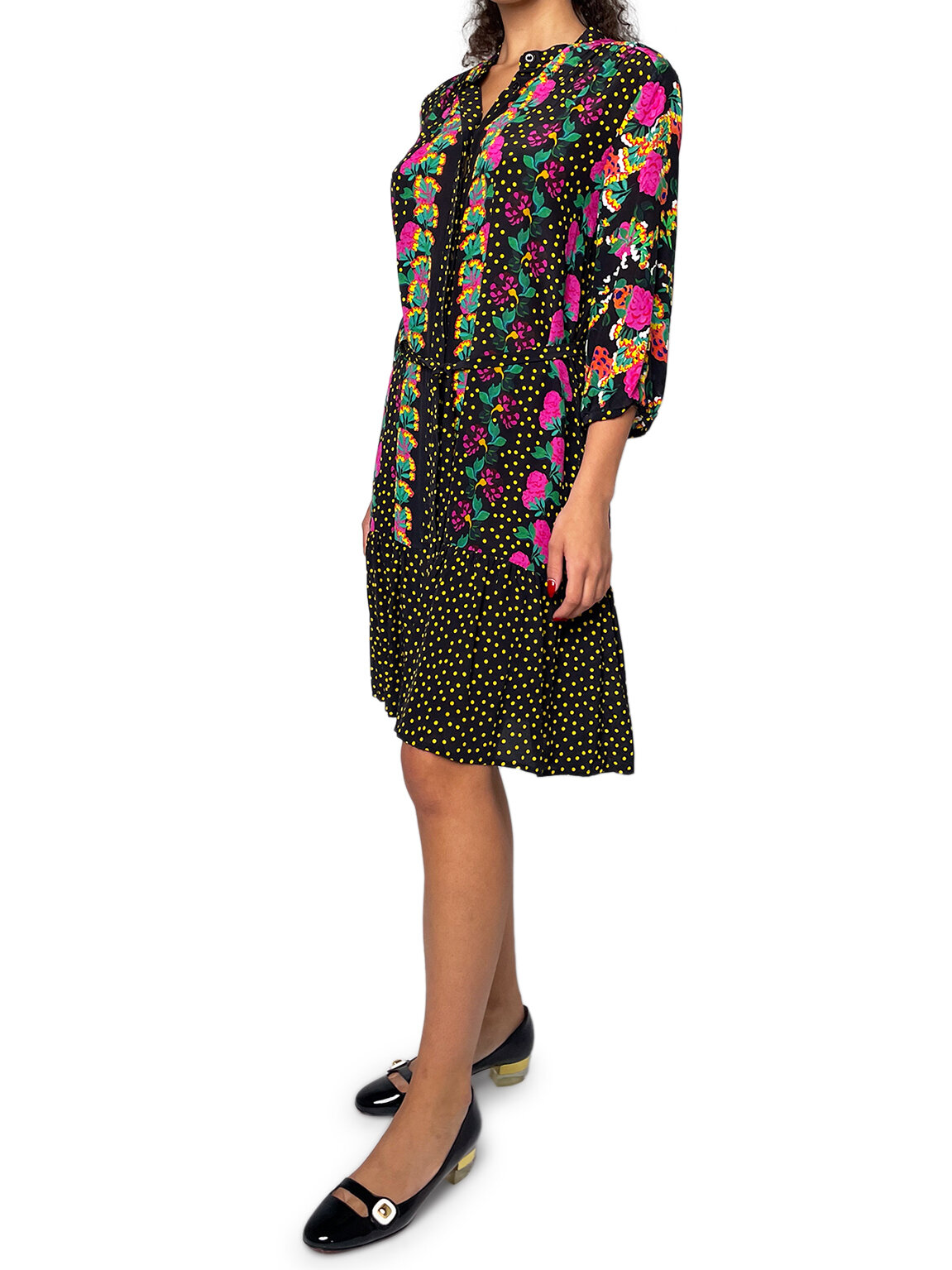 Silk Short Black Floral Dress