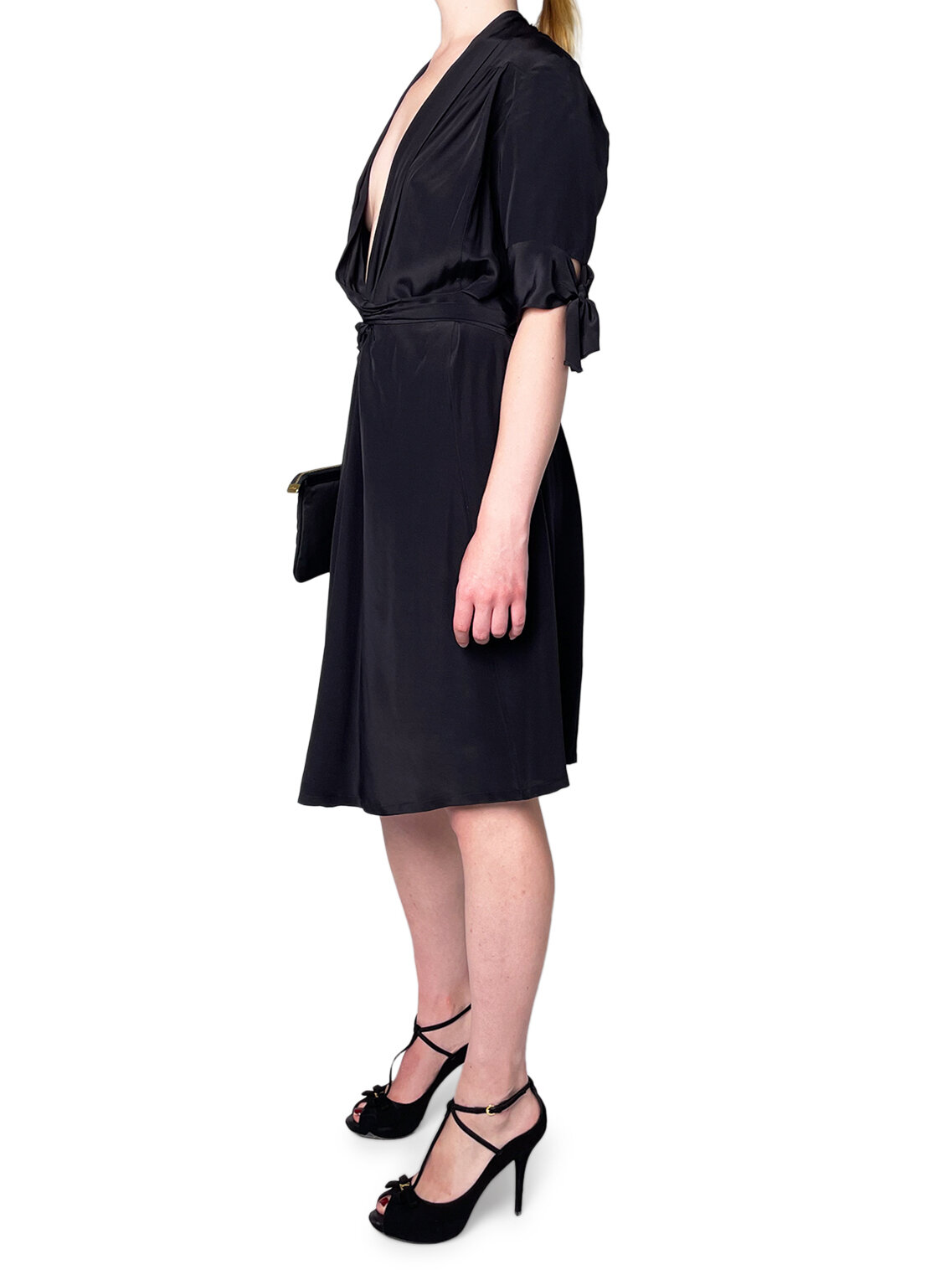 Silk Black Low Neck Wrap Dress