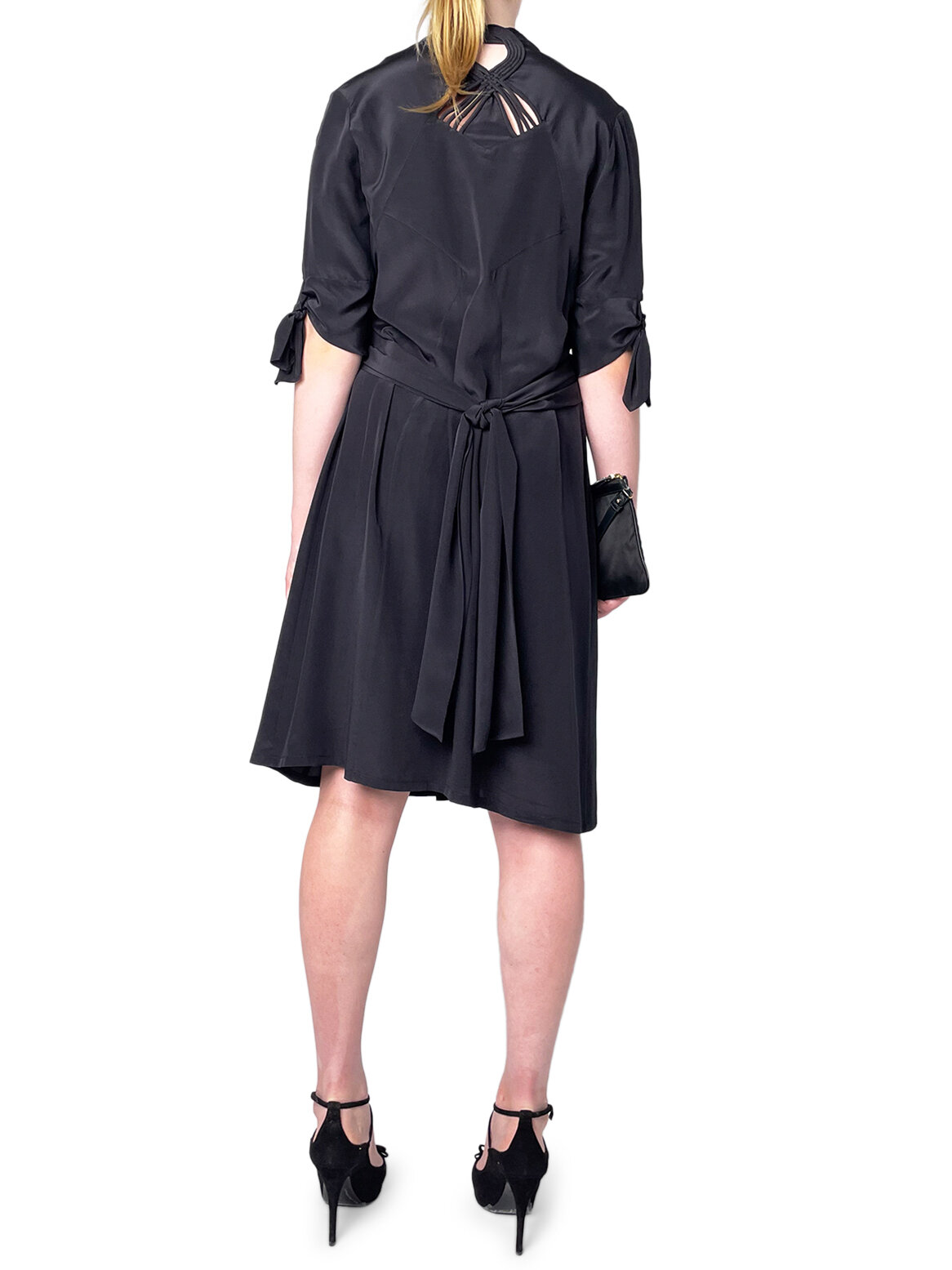 Silk Black Low Neck Wrap Dress