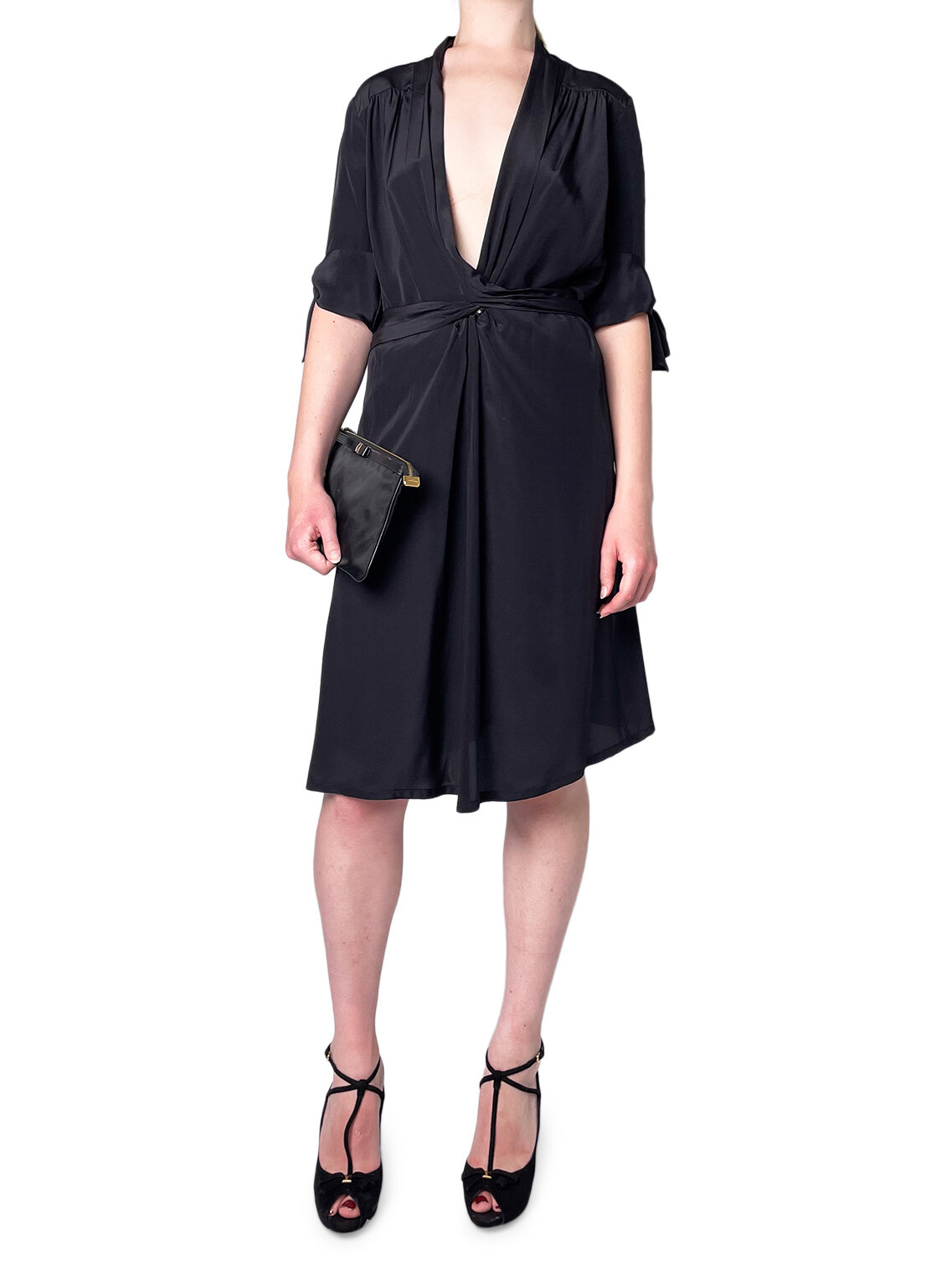 Silk Black Low Neck Wrap Dress
