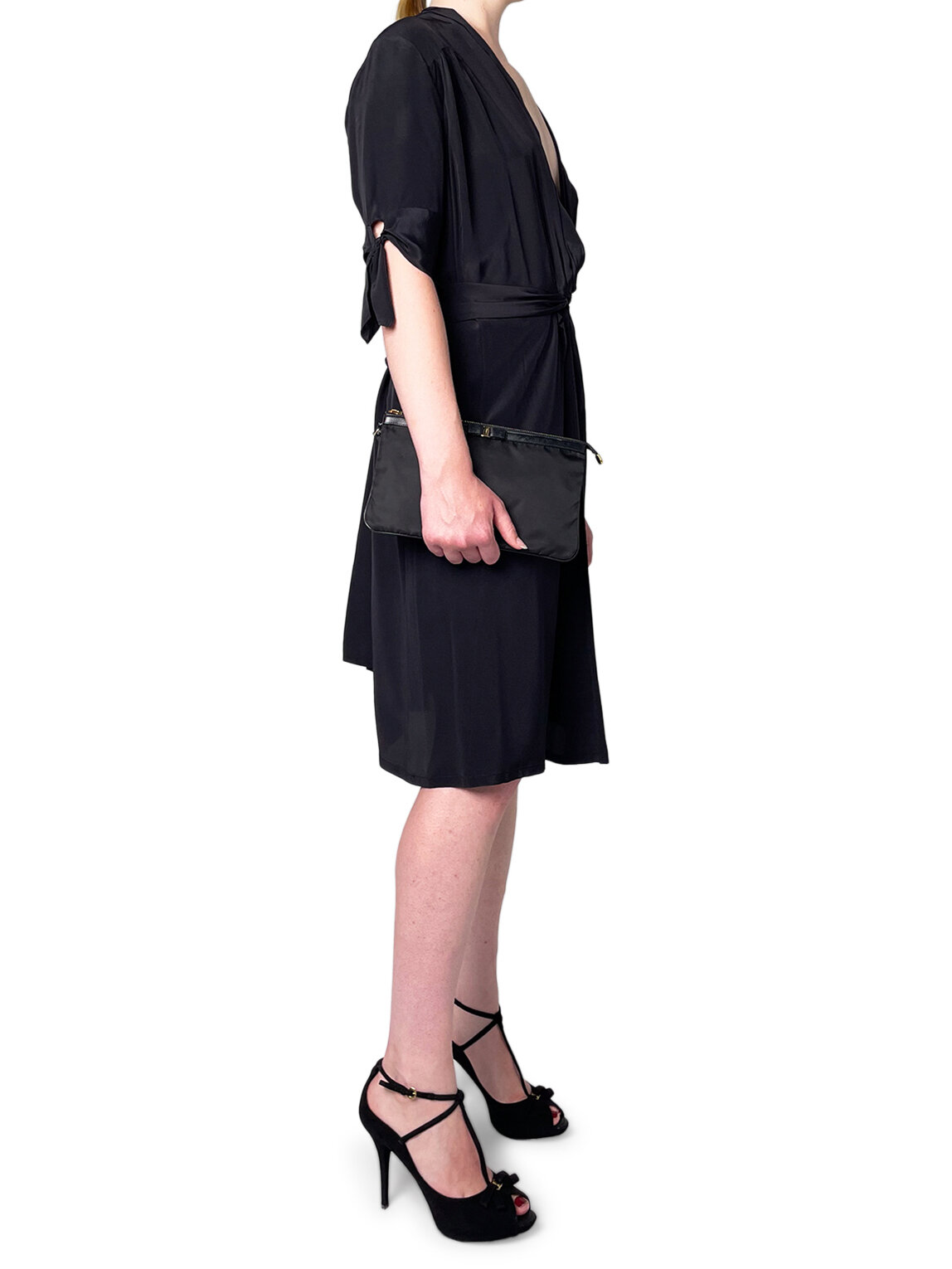 Silk Black Low Neck Wrap Dress