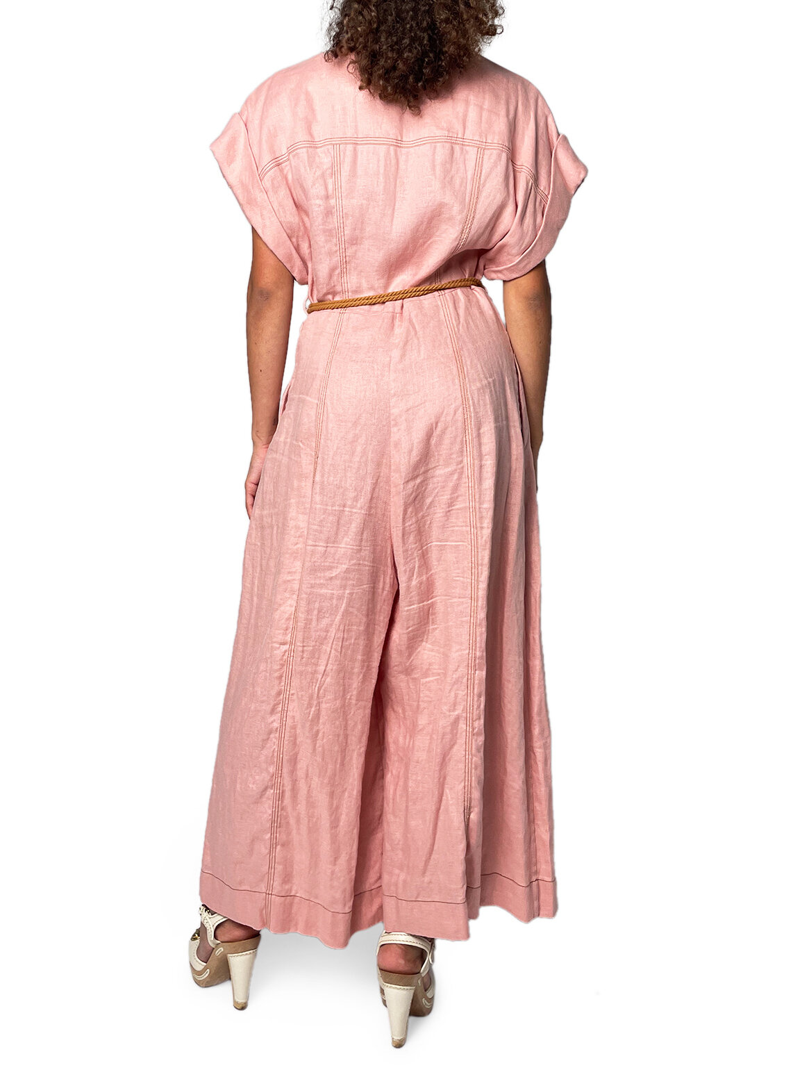 Soft Pink Linen & Rope Belt Jumpsuit