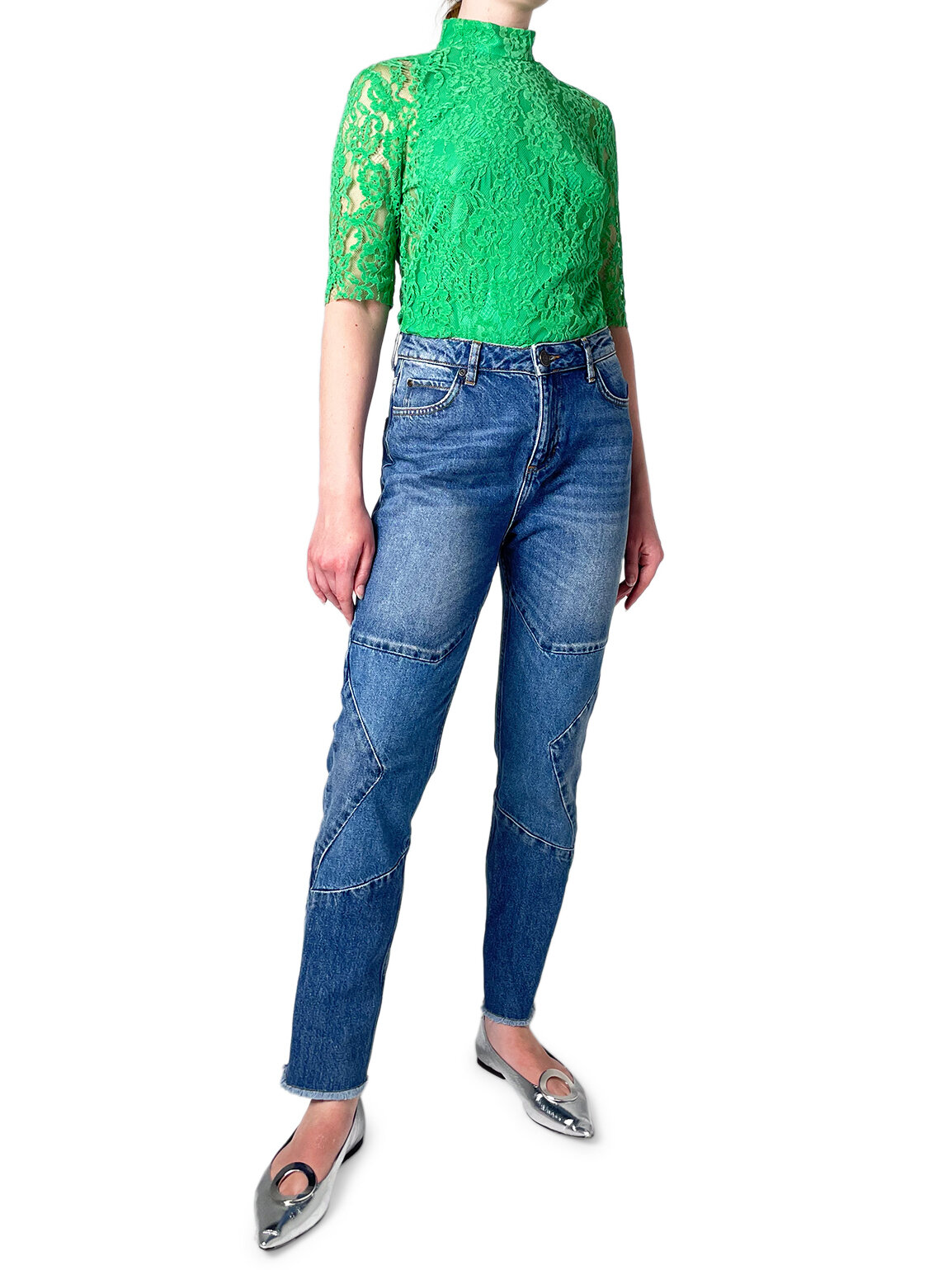 Bright Green Lace High Neck Top