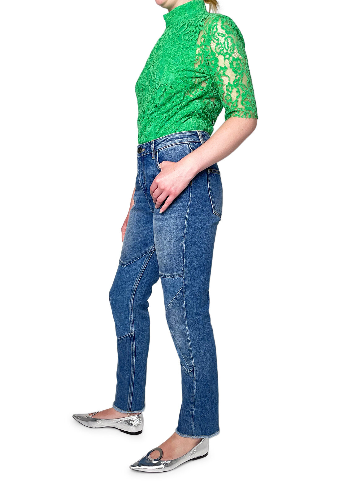 Bright Green Lace High Neck Top