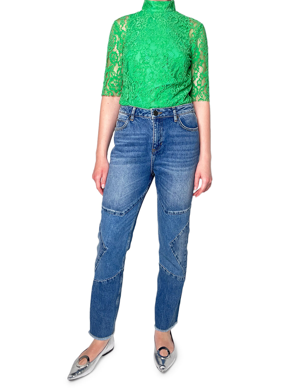 Bright Green Lace High Neck Top