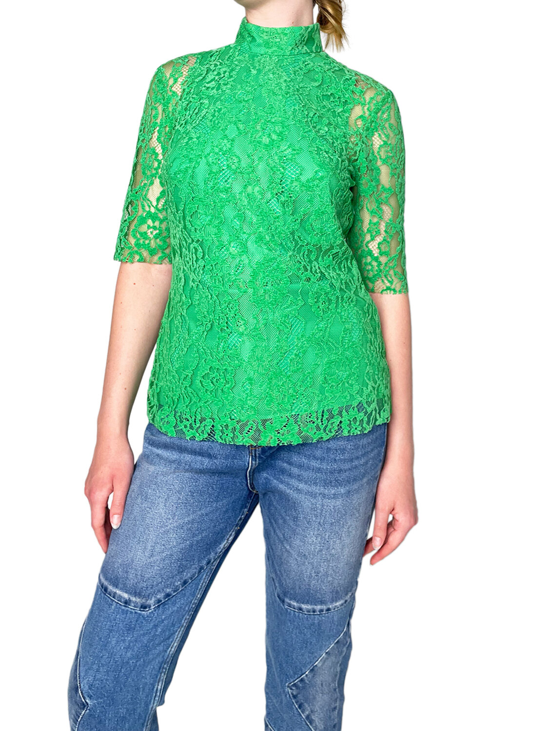 Bright Green Lace High Neck Top