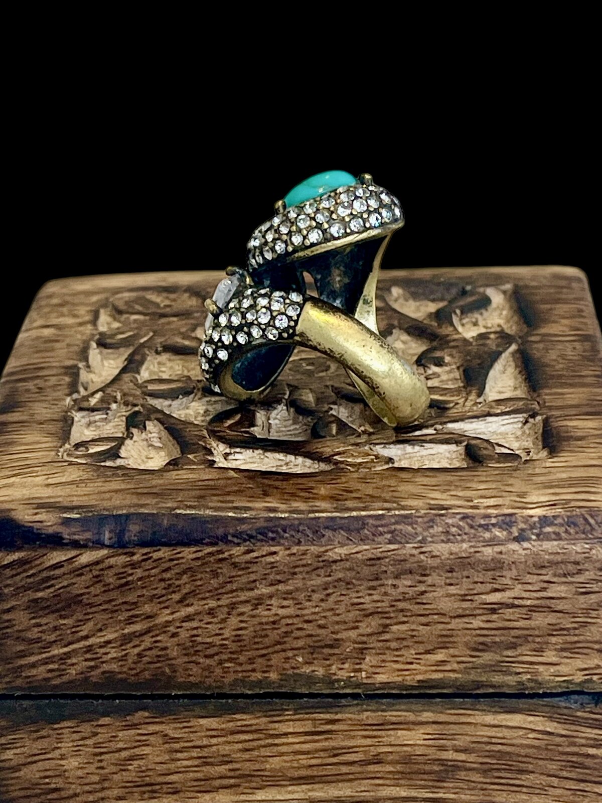 RARE VINTAGE BOHO RING WITH TURQUOISE & CZ SIZE 7.5