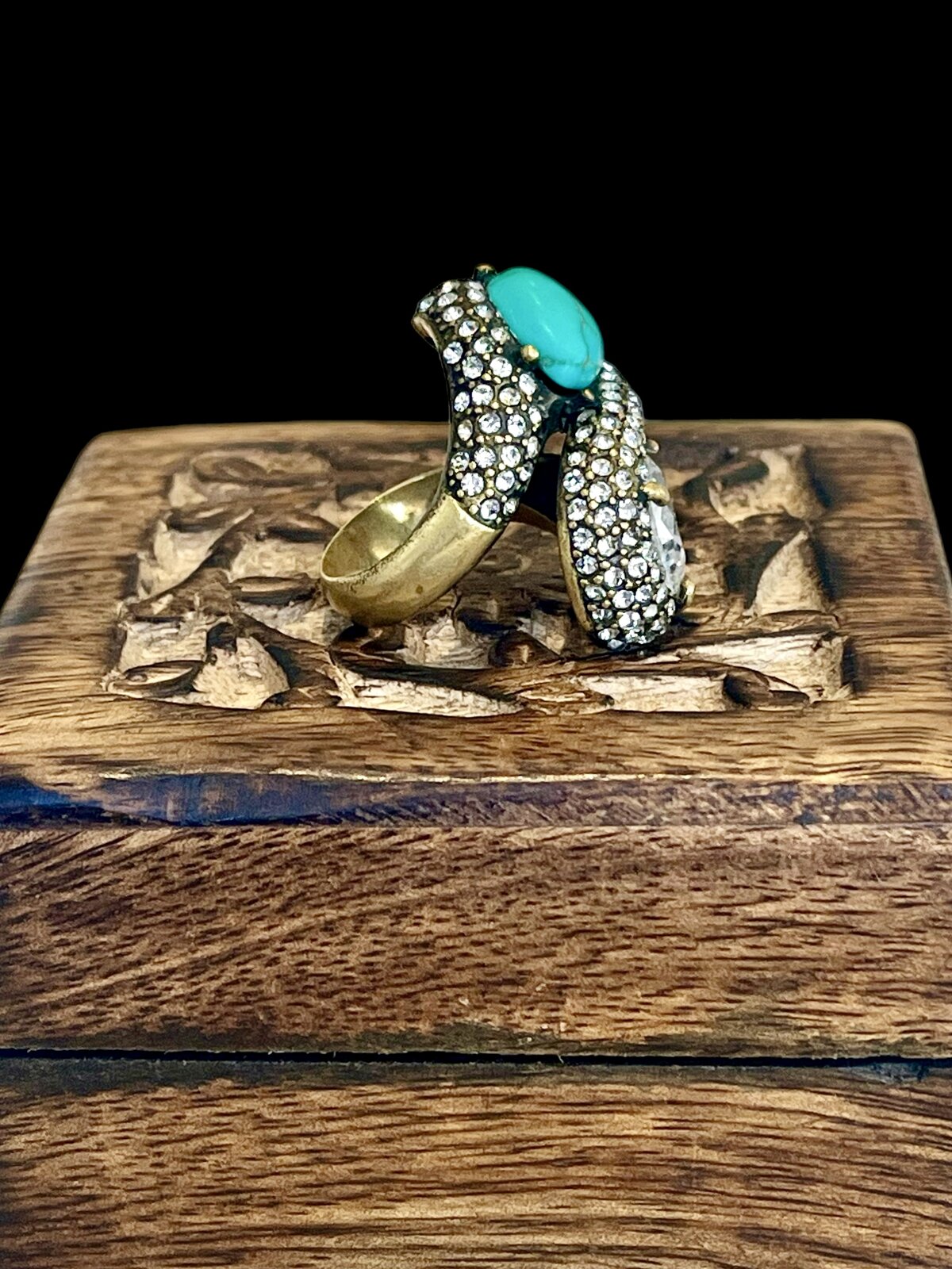 RARE VINTAGE BOHO RING WITH TURQUOISE & CZ SIZE 7.5