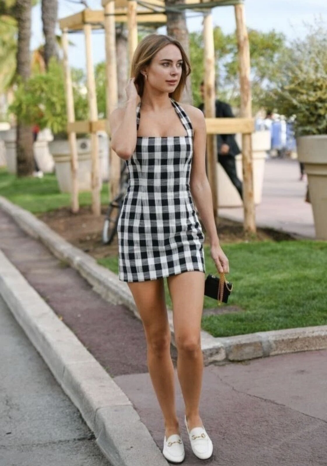  Tartan Gingham Check Cotton Halter Mini Dress RRP$200 10AU