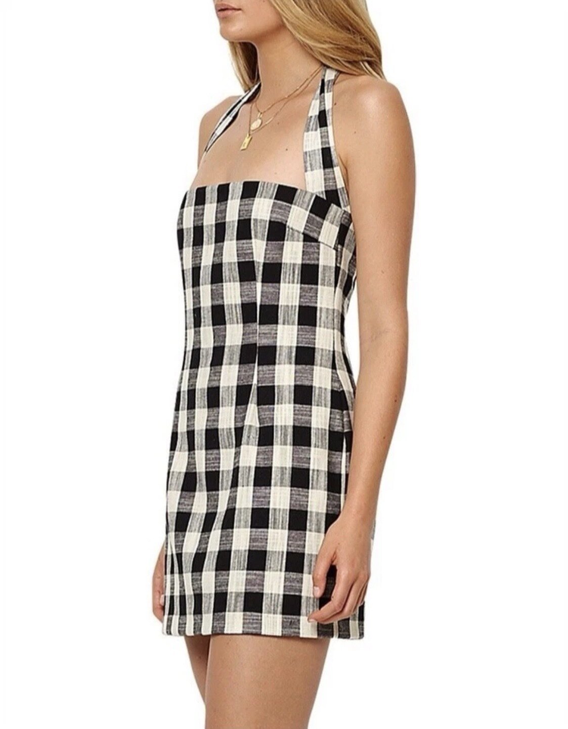  Tartan Gingham Check Cotton Halter Mini Dress RRP$200 10AU