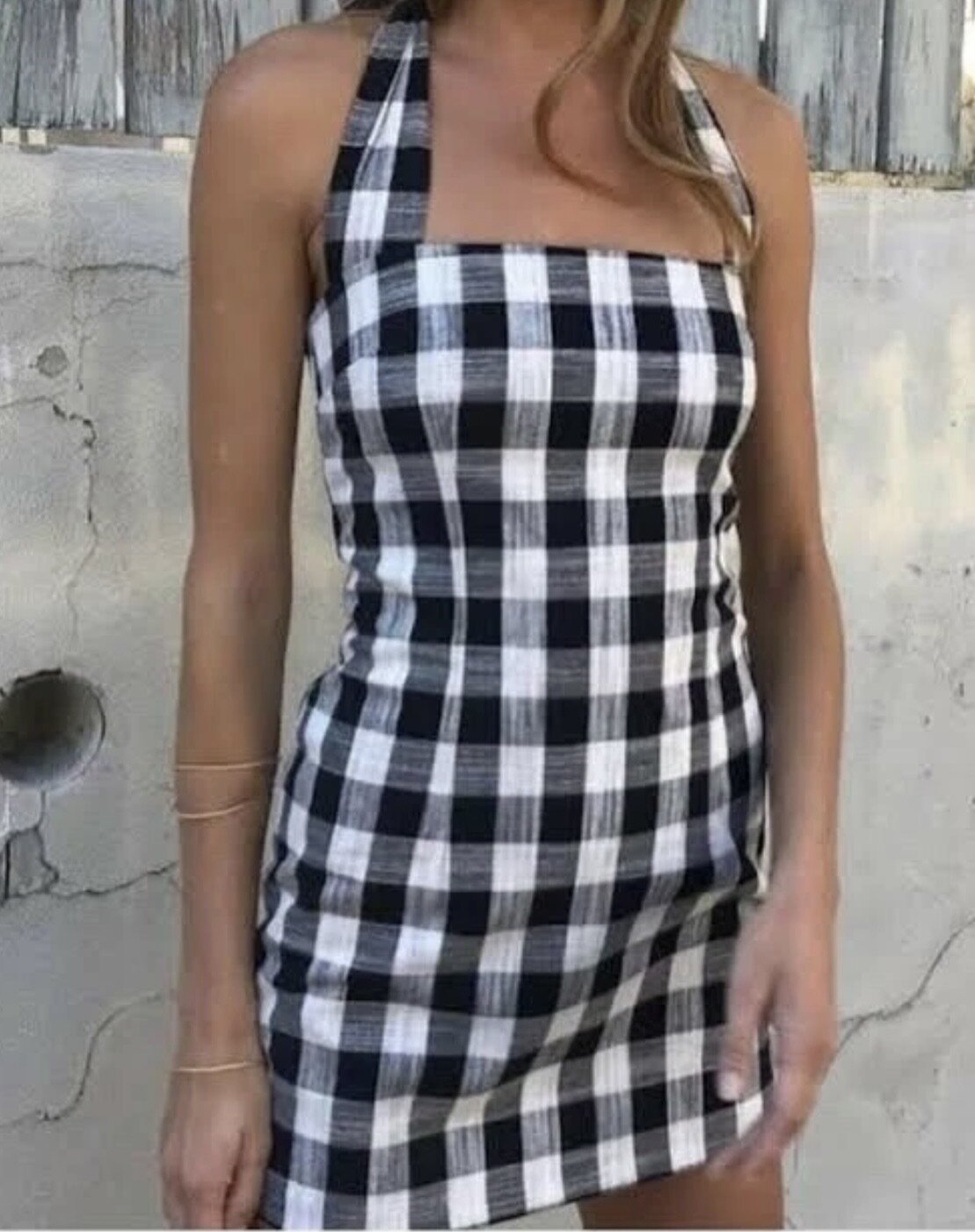  Tartan Gingham Check Cotton Halter Mini Dress RRP$200 10AU