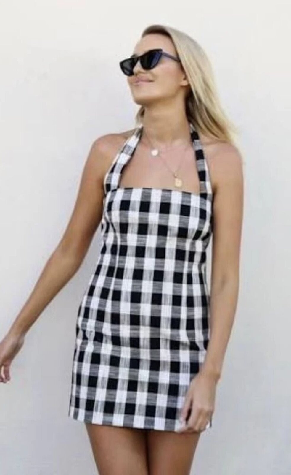  Tartan Gingham Check Cotton Halter Mini Dress RRP$200 10AU