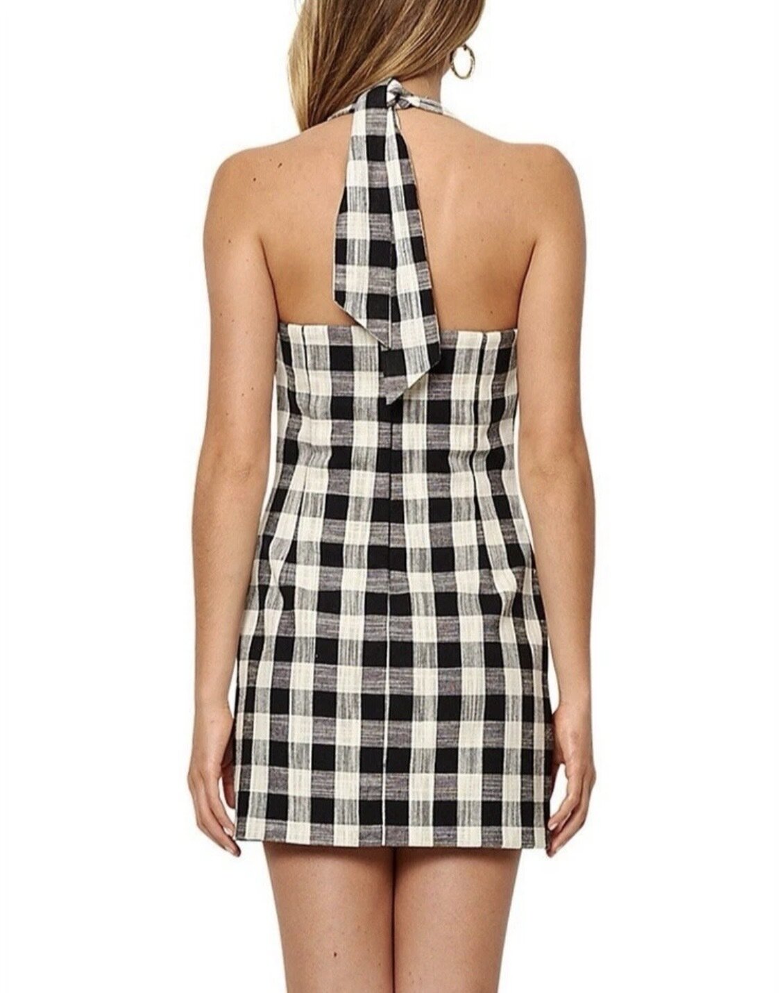  Tartan Gingham Check Cotton Halter Mini Dress RRP$200 10AU