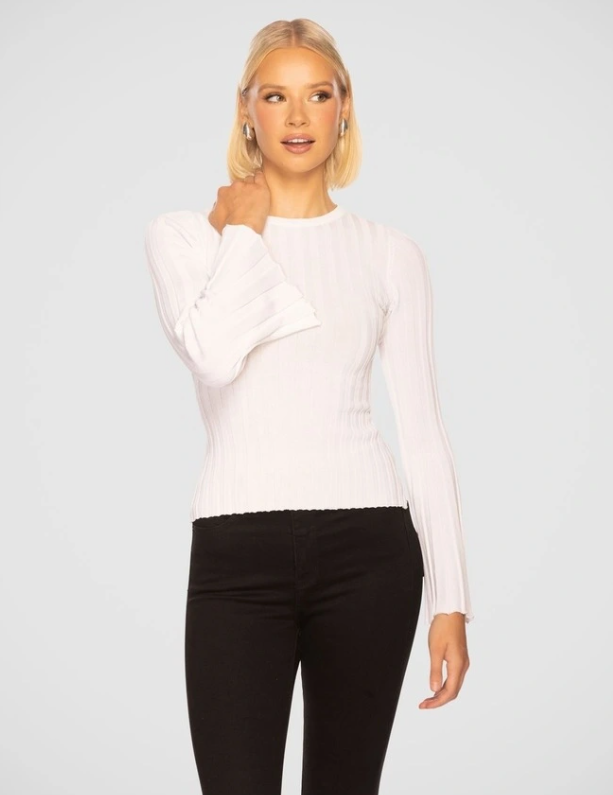Lulu Long Sleeve Knit Top (White) – Size 10 – NWT