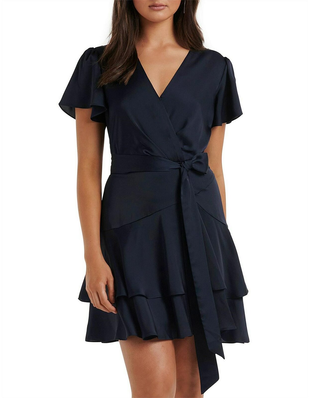 Emerson Flutter Sleeve Satin Mini Dress (Navy) – Size 8 – NWT