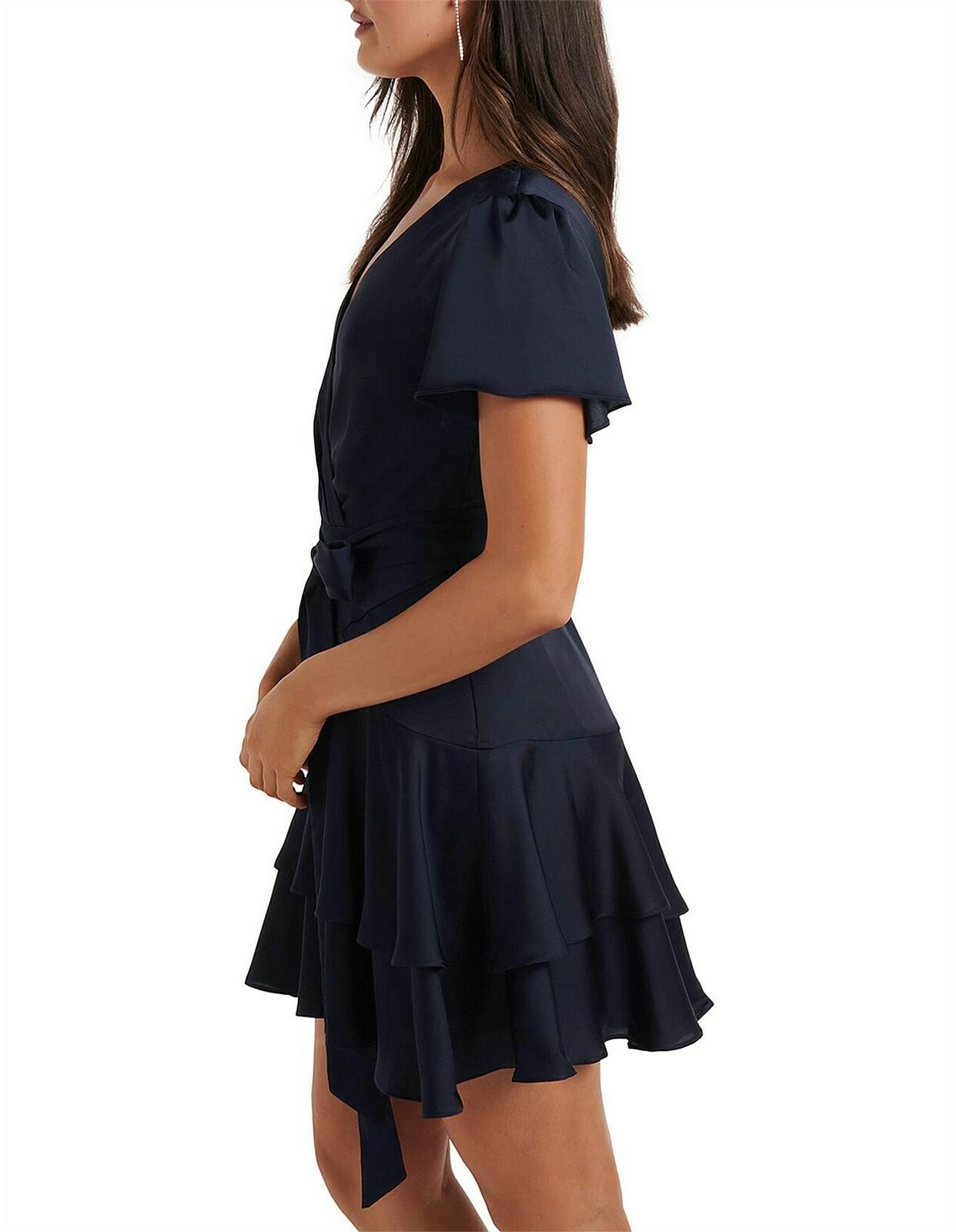 Emerson Flutter Sleeve Satin Mini Dress (Navy) – Size 8 – NWT