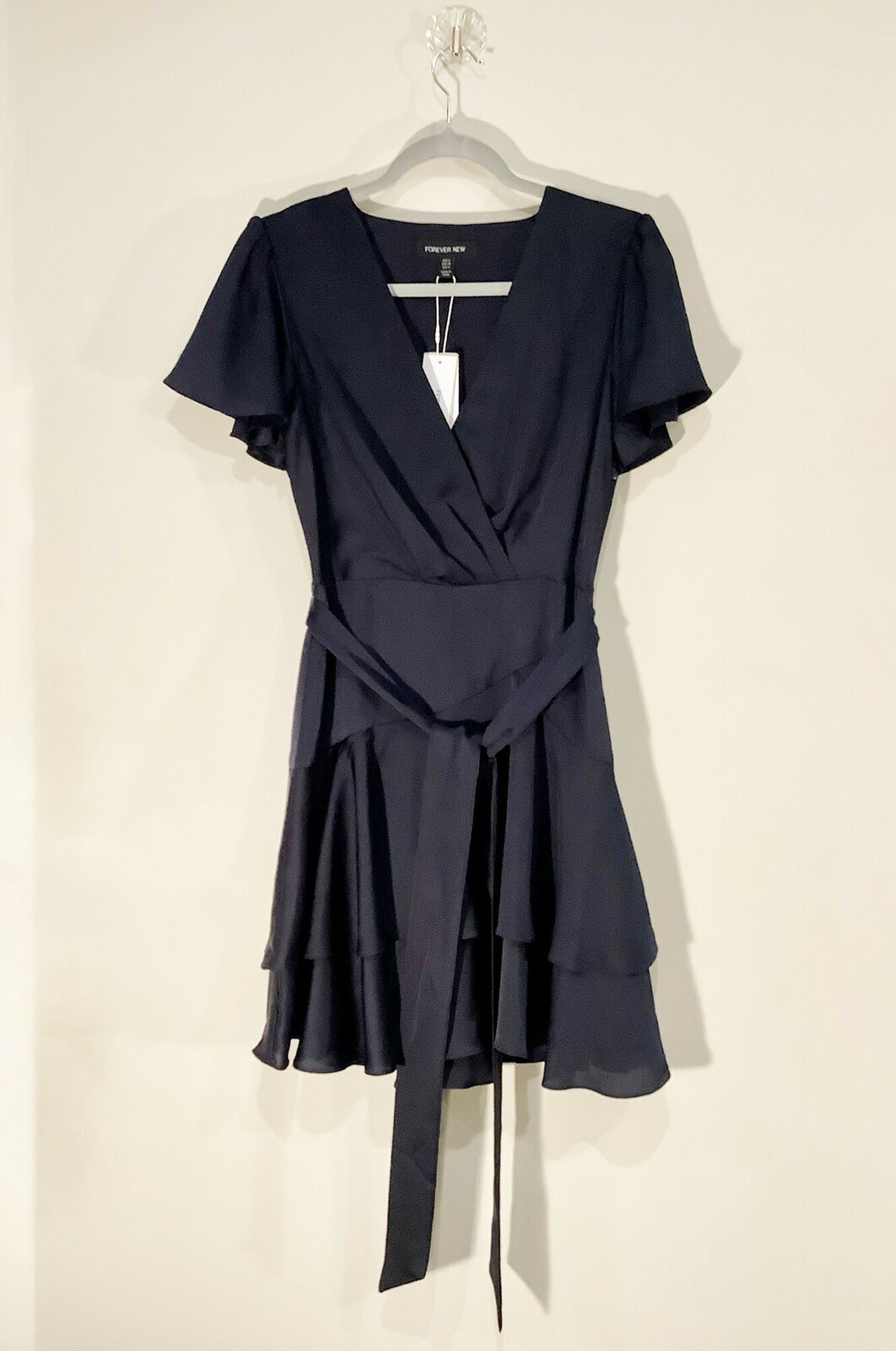 Emerson Flutter Sleeve Satin Mini Dress (Navy) – Size 8 – NWT