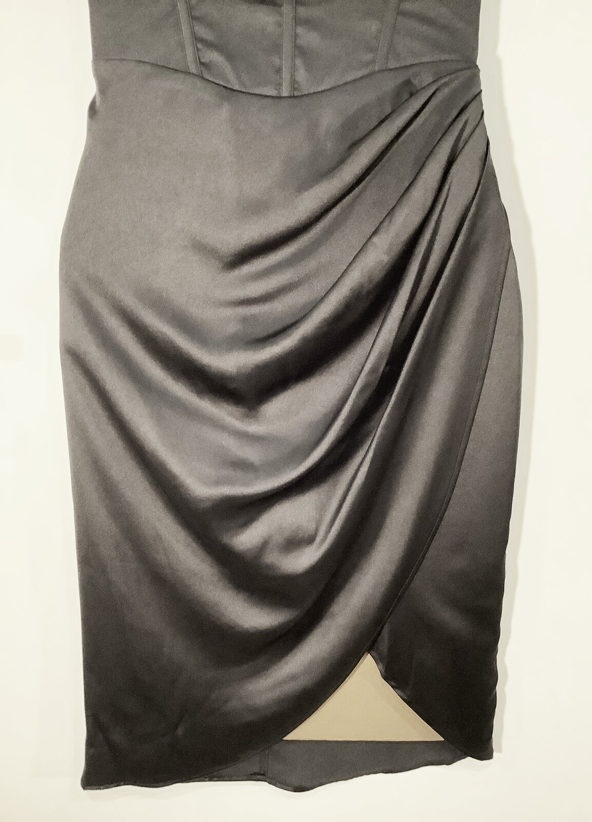 Who I Am. Black Satin Cowl Neck Corset Dress w/ Lace-Up Back & Zip Closure – Size 8 – NWT
