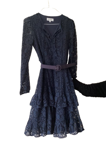Size 10 Navy Blue Lace Dress with belt