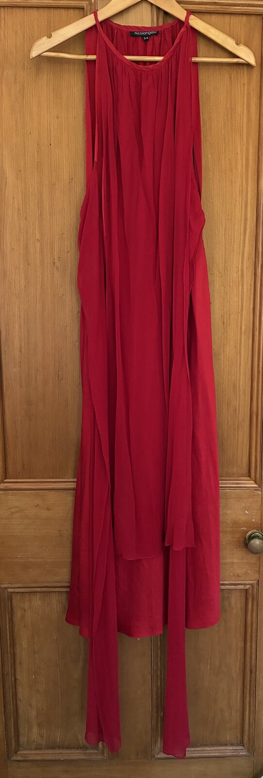 Red silk convertible cocktail midi dress