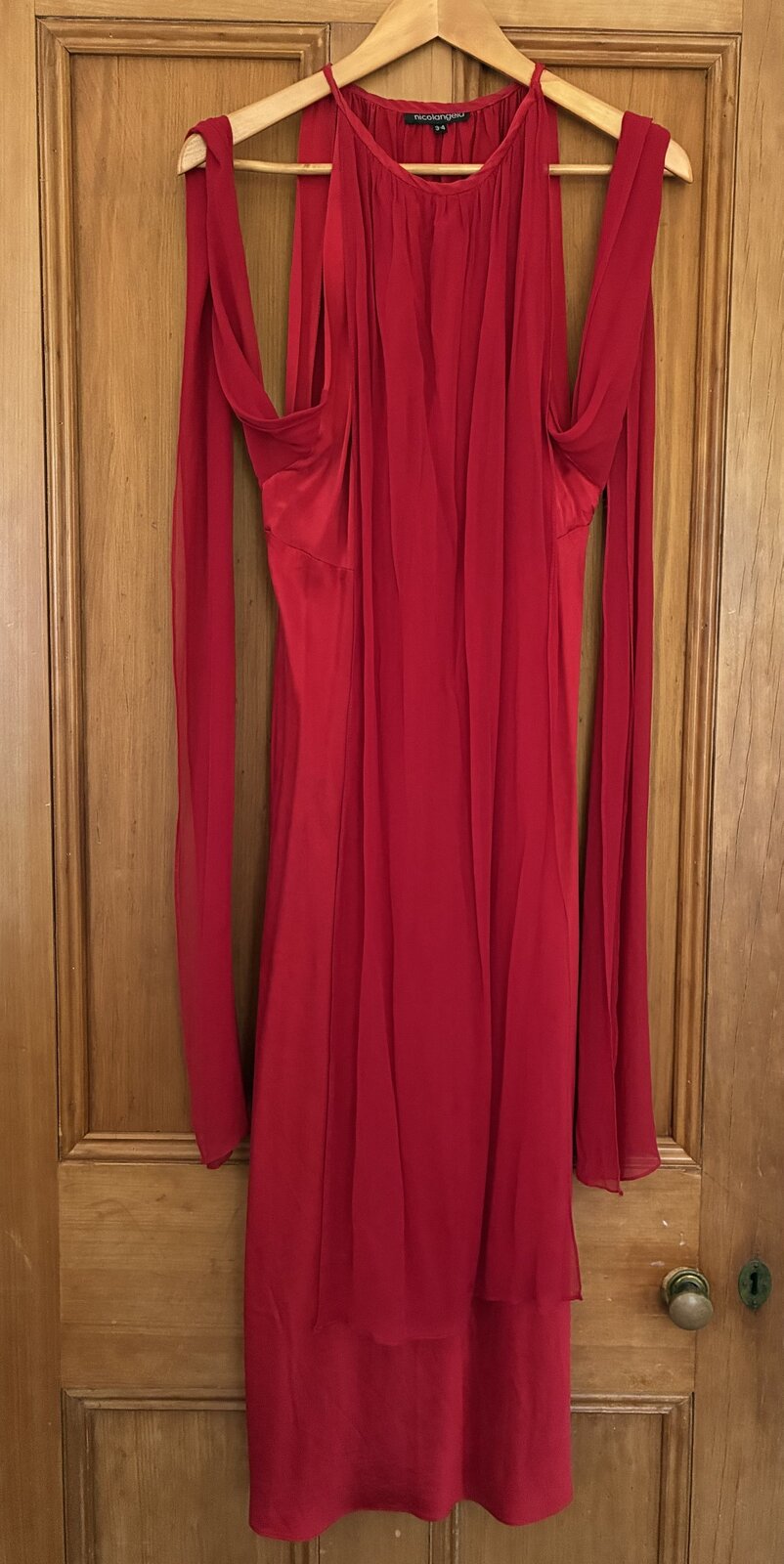 Red silk convertible cocktail midi dress